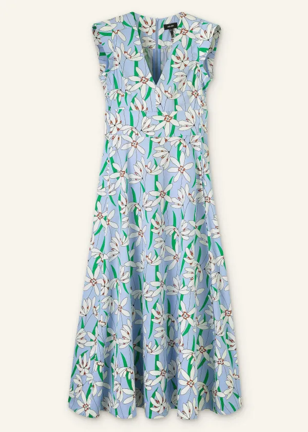 ME+EM Cotton Sateen Snowdrop Print Maxi Dress Blue/Light Cream/Green