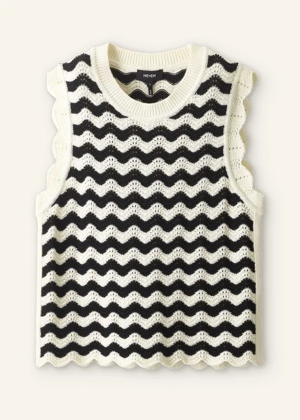 Discount ME+EM Cotton Scallop Stripe Boxy Knit Vest Black/Ecru