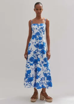 Online ME+EM Cotton Scribbled Flower Print Maxi Dress Light Cream/Blue/Black