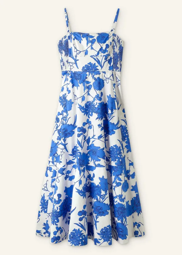 Online ME+EM Cotton Scribbled Flower Print Maxi Dress Light Cream/Blue/Black
