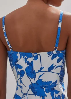 Online ME+EM Cotton Scribbled Flower Print Maxi Dress Light Cream/Blue/Black