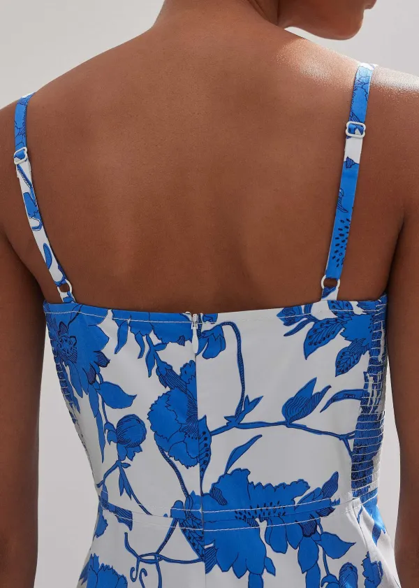Online ME+EM Cotton Scribbled Flower Print Maxi Dress Light Cream/Blue/Black