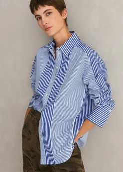 Sale ME+EM Cotton Stripe Oversized Shirt Blue/White