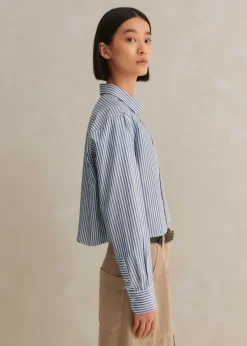 Best ME+EM Cotton Striped Crop Shirt Blue/White Stripe