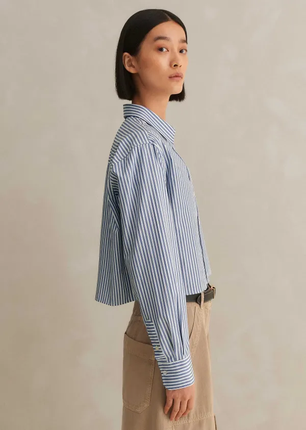 Best ME+EM Cotton Striped Crop Shirt Blue/White Stripe
