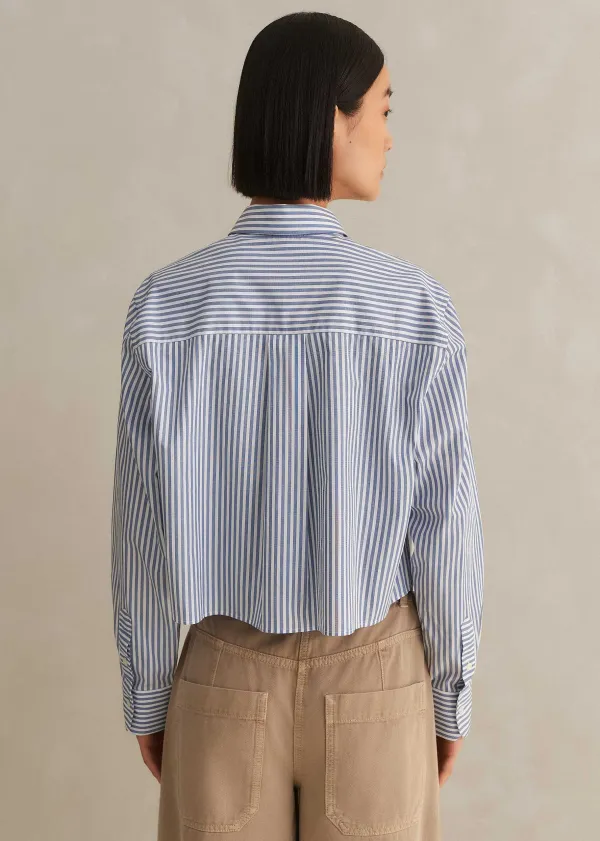 Best ME+EM Cotton Striped Crop Shirt Blue/White Stripe