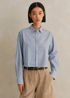 Best ME+EM Cotton Striped Crop Shirt Blue/White Stripe