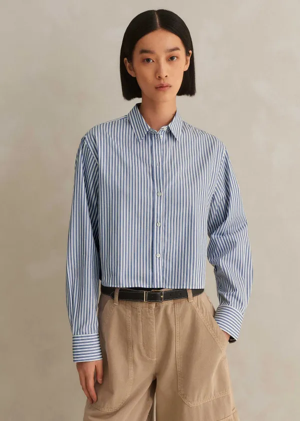 Best ME+EM Cotton Striped Crop Shirt Blue/White Stripe