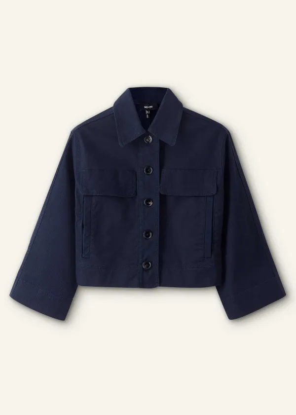 Hot ME+EM Cotton Twill Casual Swing Jacket Navy