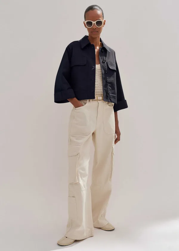 Hot ME+EM Cotton Twill Casual Swing Jacket Navy