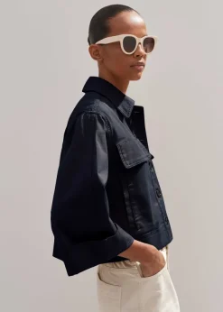 Hot ME+EM Cotton Twill Casual Swing Jacket Navy