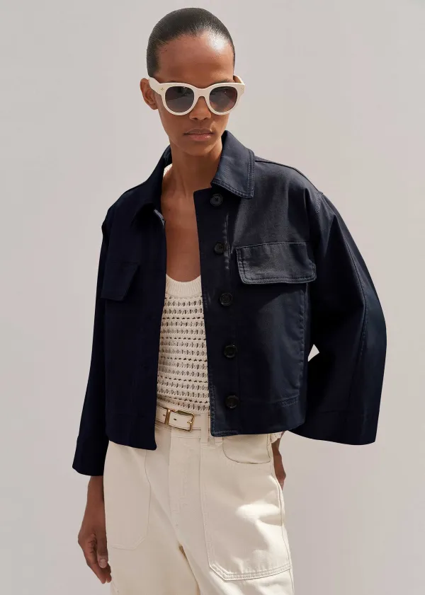 Hot ME+EM Cotton Twill Casual Swing Jacket Navy