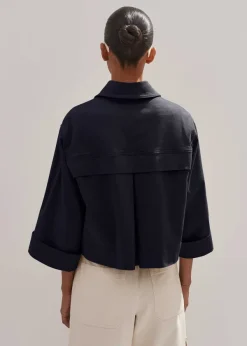 Hot ME+EM Cotton Twill Casual Swing Jacket Navy
