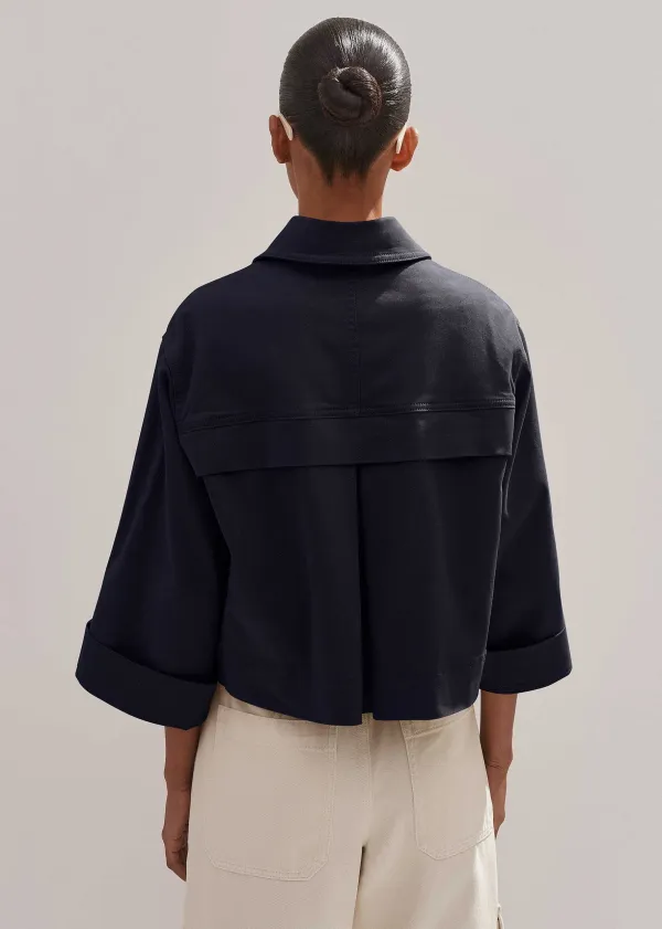 Hot ME+EM Cotton Twill Casual Swing Jacket Navy