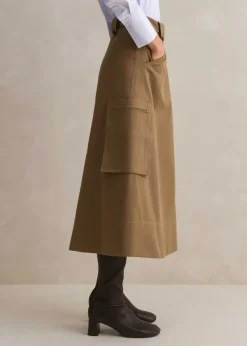 Clearance ME+EM Cotton Utility Midi Skirt Tan