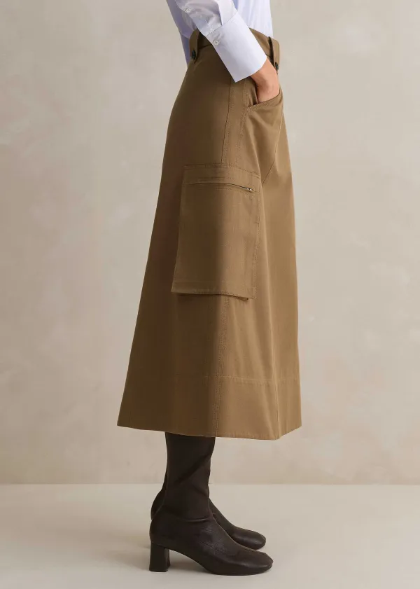 Clearance ME+EM Cotton Utility Midi Skirt Tan