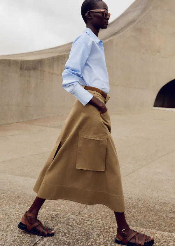 Clearance ME+EM Cotton Utility Midi Skirt Tan