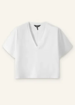 Hot ME+EM Cotton V-Neck Oversized Crop Tee Bright White