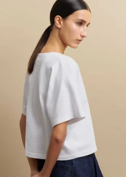 Hot ME+EM Cotton V-Neck Oversized Crop Tee Bright White