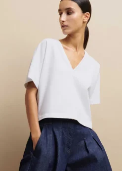 Hot ME+EM Cotton V-Neck Oversized Crop Tee Bright White