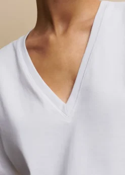 Hot ME+EM Cotton V-Neck Oversized Crop Tee Bright White