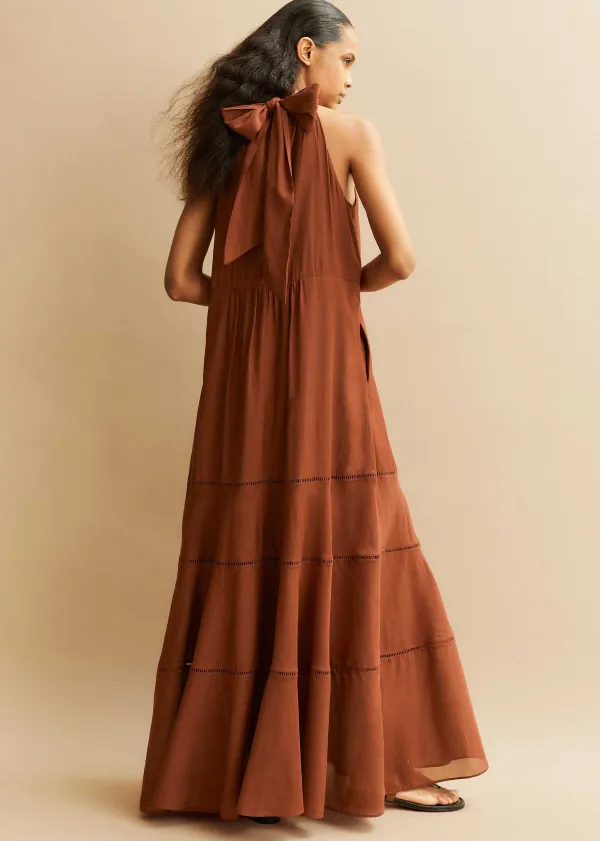 Hot ME+EM Cotton Voile Halterneck Full-Length Dress Cinnamon