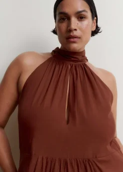 Hot ME+EM Cotton Voile Halterneck Full-Length Dress Cinnamon