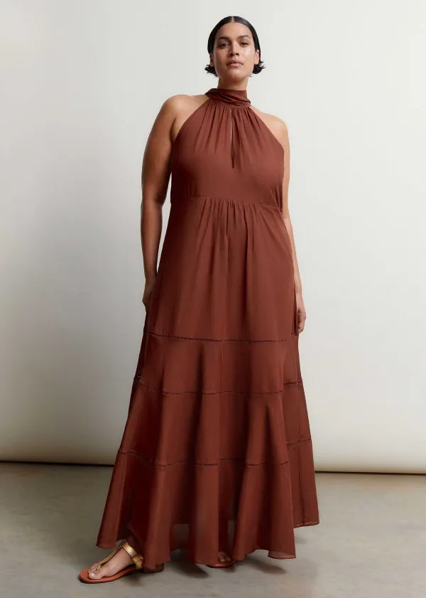 Hot ME+EM Cotton Voile Halterneck Full-Length Dress Cinnamon