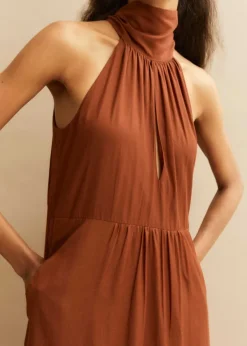 Hot ME+EM Cotton Voile Halterneck Full-Length Dress Cinnamon