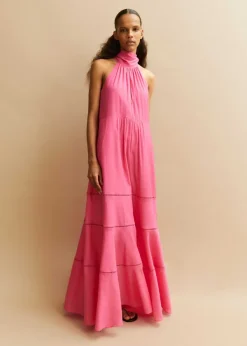 Online ME+EM Cotton Voile Halterneck Full-Length Dress Ultra Pink