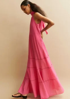 Online ME+EM Cotton Voile Halterneck Full-Length Dress Ultra Pink