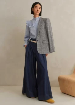 ME+EM Cotton Voile Stripe Long Sleeve Top Cream/Blue