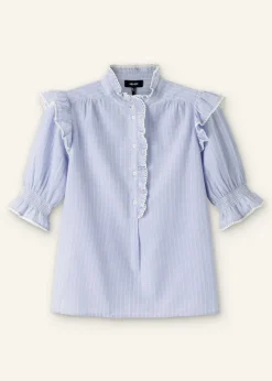 Hot ME+EM Cotton Voile Stripe Short Sleeve Top Cream/Blue