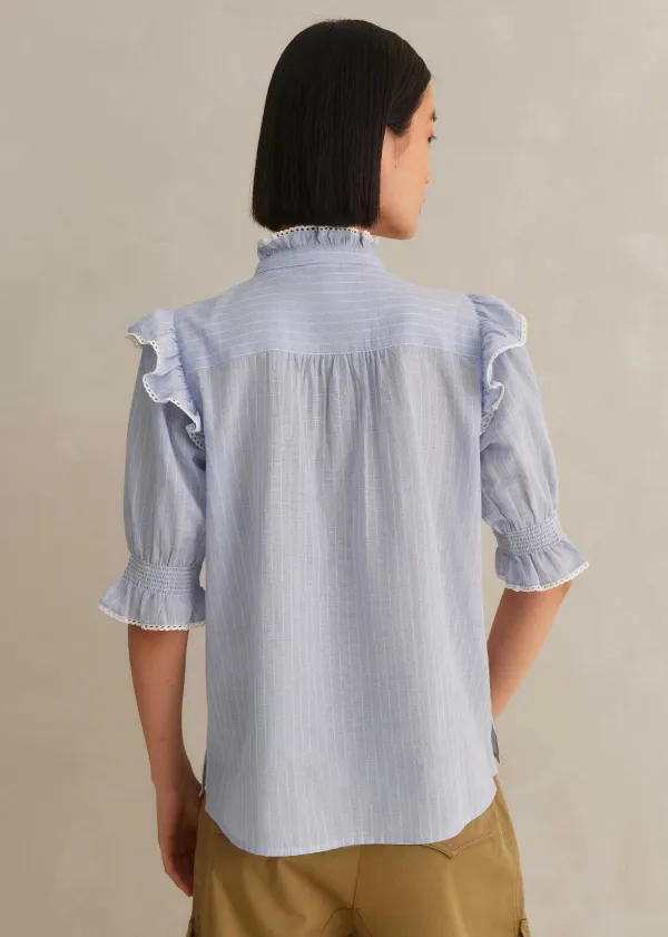 Hot ME+EM Cotton Voile Stripe Short Sleeve Top Cream/Blue
