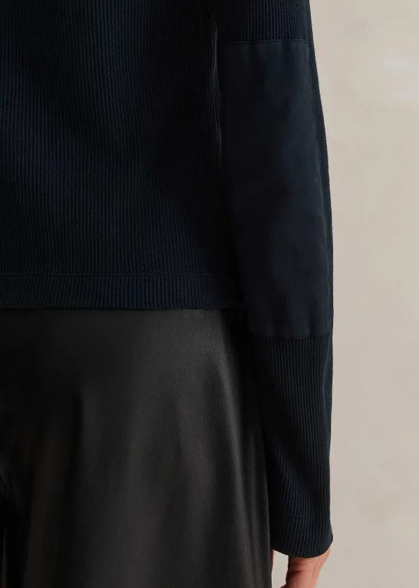 Discount ME+EM Cotton Waffle Jersey Longsleeve Top Navy