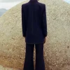 ME+EM Cotton-Blend Denim Kick-Flare Trouser Suit Blue
