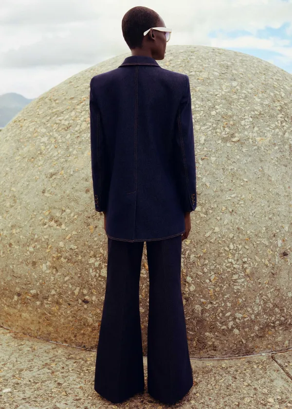 ME+EM Cotton-Blend Denim Kick-Flare Trouser Suit Blue