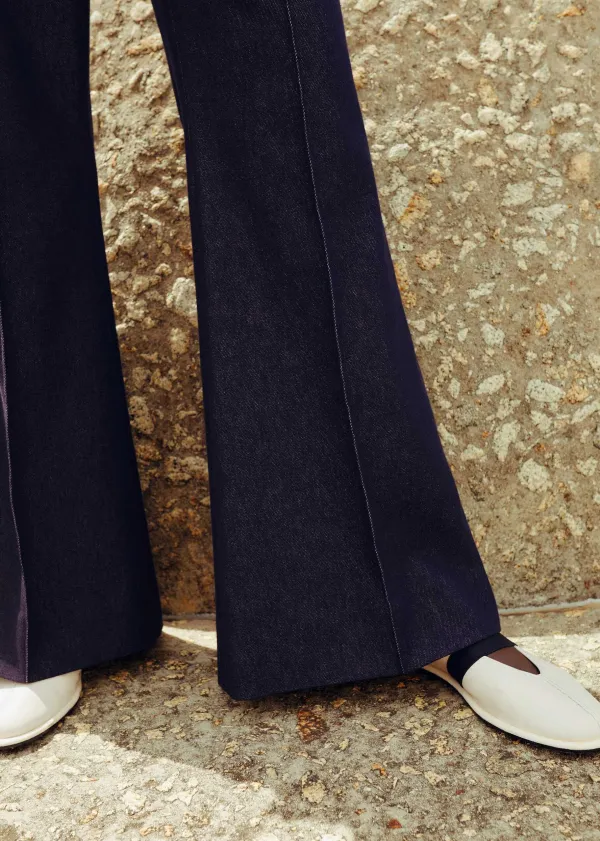 ME+EM Cotton-Blend Denim Kick-Flare Trouser Suit Blue