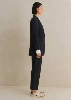 Sale ME+EM Cotton-Blend Denim Straight Crop Trouser Suit Blue