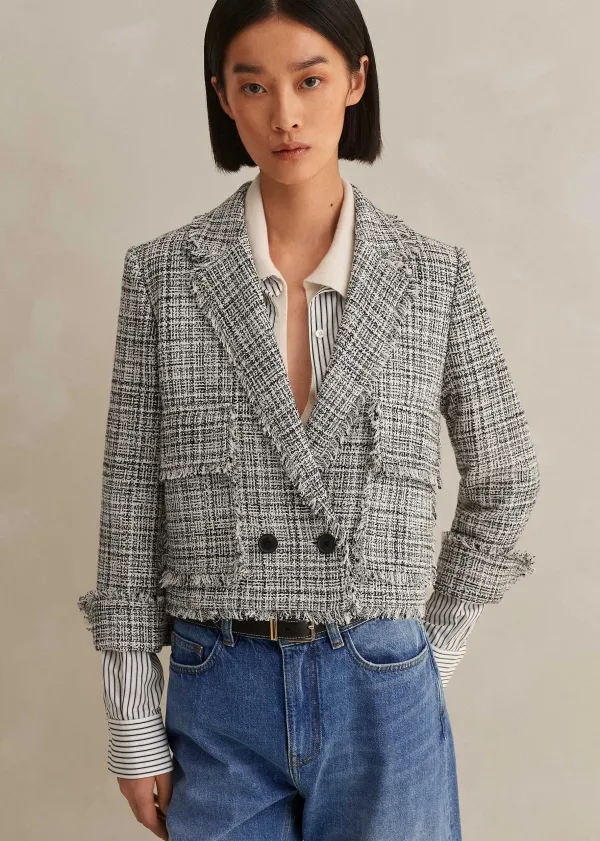 Best ME+EM Cotton-Blend Fringe Trim Crop Jacket Black/White