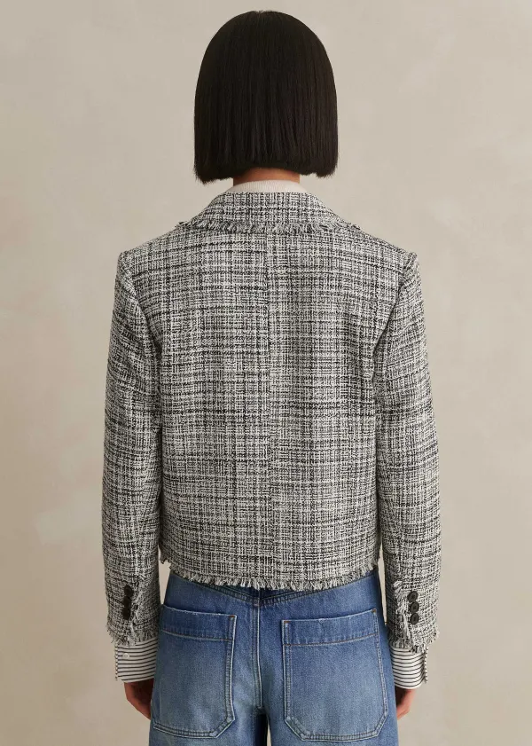 Best ME+EM Cotton-Blend Fringe Trim Crop Jacket Black/White