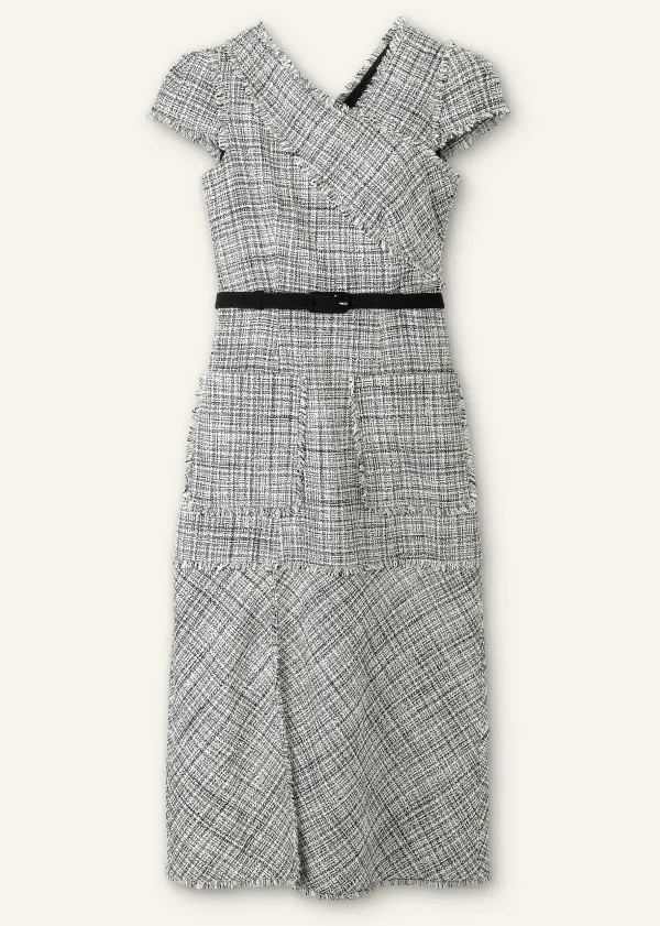 New ME+EM Cotton-Blend Fringe Trim Midi Dress Black/White