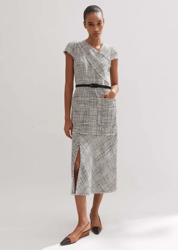 New ME+EM Cotton-Blend Fringe Trim Midi Dress Black/White