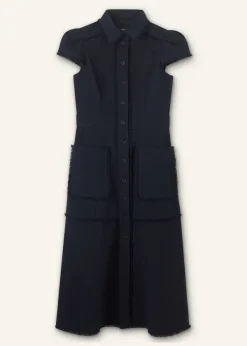 Discount ME+EM Cotton-Blend Fringed Midi Dress Navy