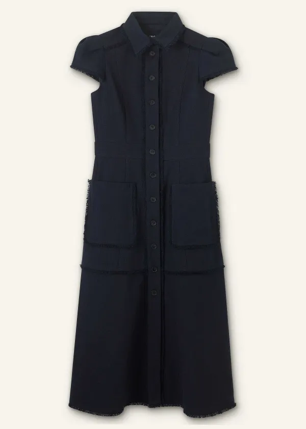 Discount ME+EM Cotton-Blend Fringed Midi Dress Navy