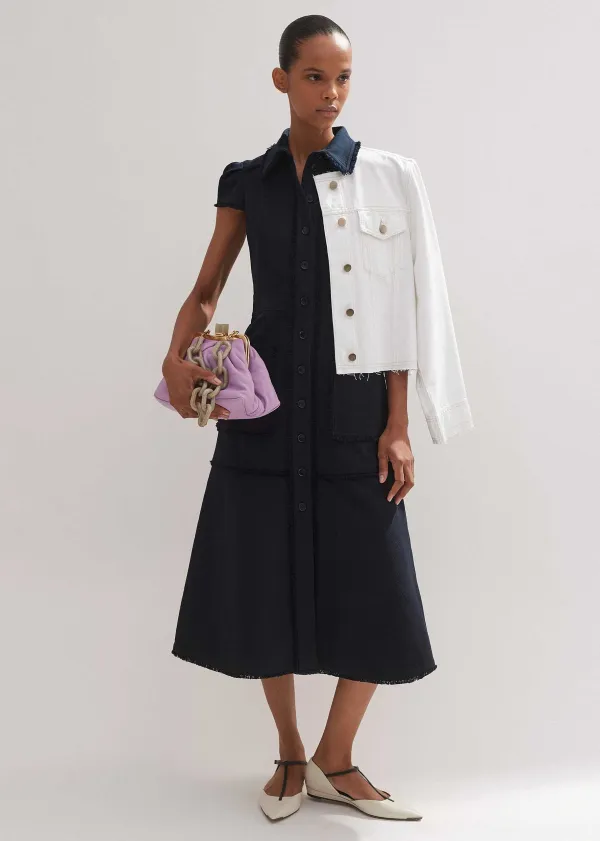Discount ME+EM Cotton-Blend Fringed Midi Dress Navy