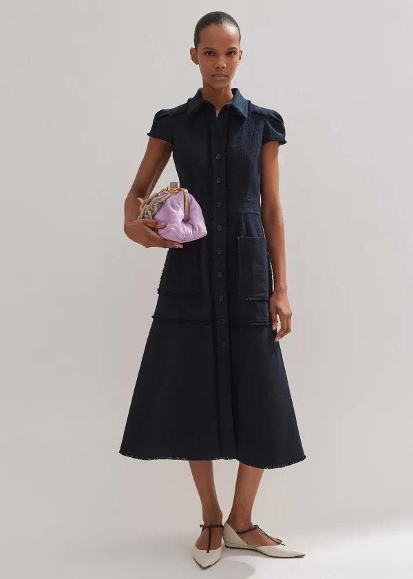 Discount ME+EM Cotton-Blend Fringed Midi Dress Navy