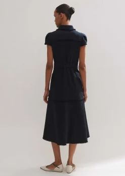 Discount ME+EM Cotton-Blend Fringed Midi Dress Navy