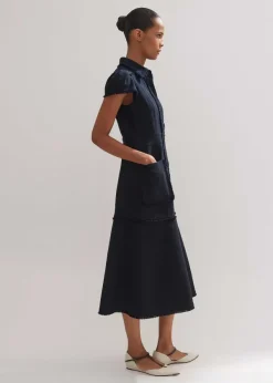 Discount ME+EM Cotton-Blend Fringed Midi Dress Navy