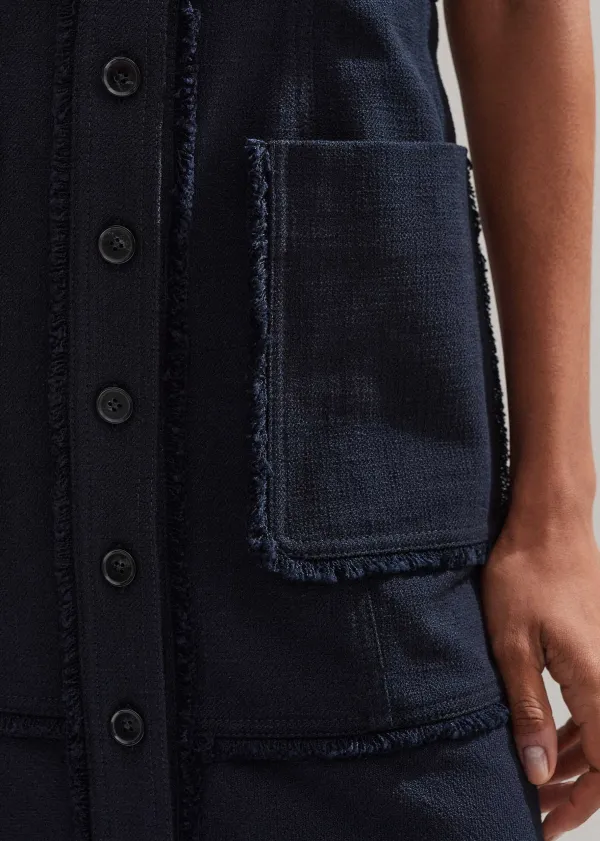 Discount ME+EM Cotton-Blend Fringed Midi Dress Navy